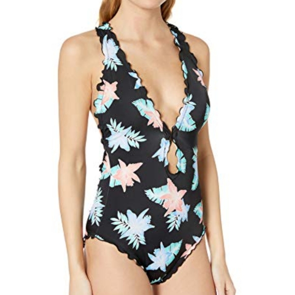COCO RAVE | Bobbi Miami Spice floral print deep-V ruched scrunch ruffle swimsuit - Picture 7 of 7